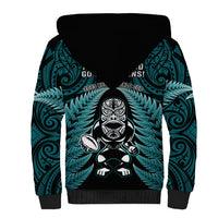 New Zealand Aotearoa Rugby Sherpa Hoodie NZ Tiki With Maori Fern World Cup Turquoise Version LT14 - Polynesian Pride
