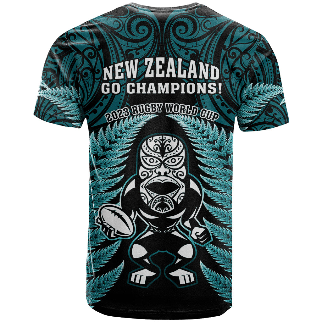 New Zealand Aotearoa Rugby T Shirt NZ Tiki With Maori Fern World Cup Turquoise Version LT14 - Polynesian Pride