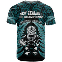 New Zealand Aotearoa Rugby T Shirt NZ Tiki With Maori Fern World Cup Turquoise Version LT14 - Polynesian Pride
