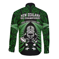 New Zealand Aotearoa Rugby Long Sleeve Button Shirt NZ Tiki With Maori Fern World Cup Green Version LT14 - Polynesian Pride