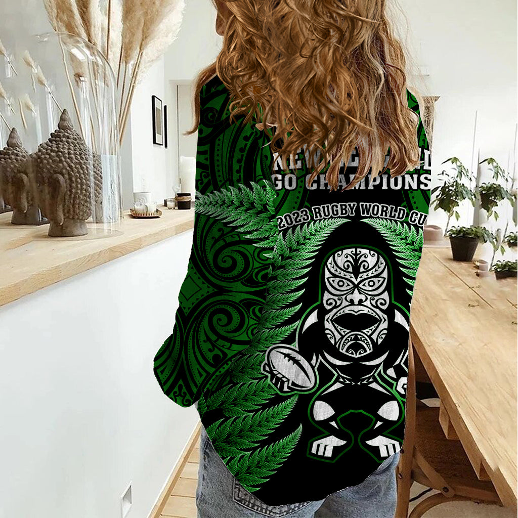 New Zealand Aotearoa Rugby Women Casual Shirt NZ Tiki With Maori Fern World Cup Green Version LT14 - Polynesian Pride