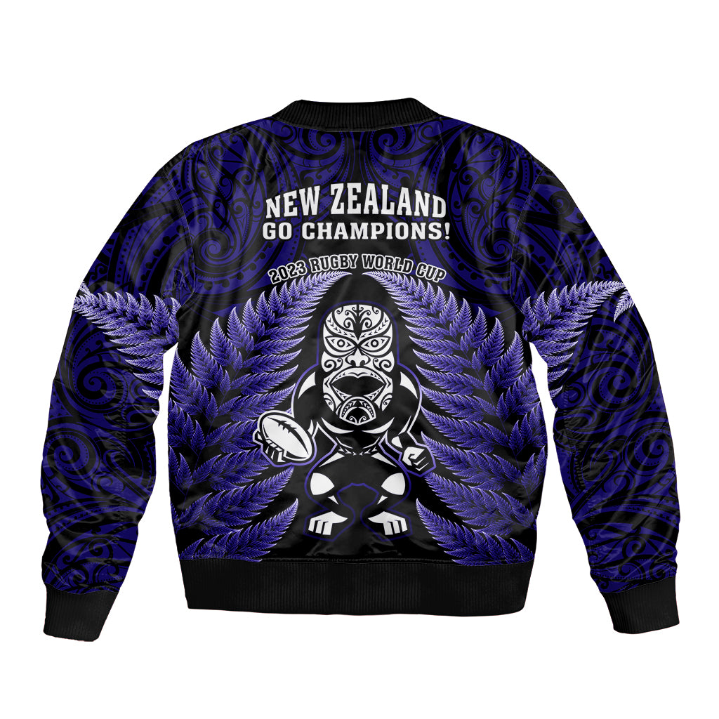 New Zealand Aotearoa Rugby Bomber Jacket NZ Tiki With Maori Fern World Cup Blue Version LT14 - Polynesian Pride