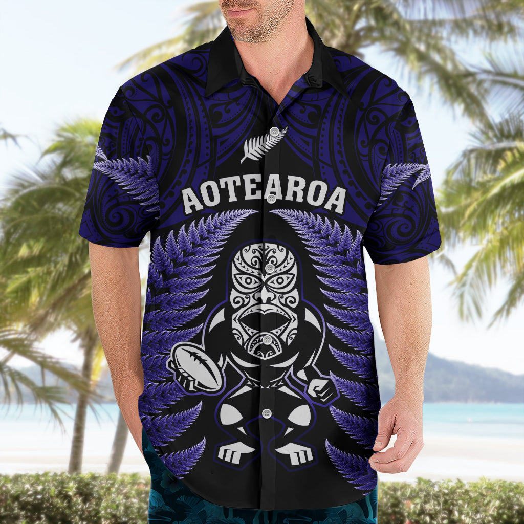 New Zealand Aotearoa Rugby Hawaiian Shirt NZ Tiki With Maori Fern World Cup Blue Version LT14 - Polynesian Pride