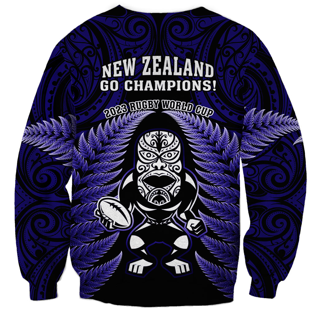 New Zealand Aotearoa Rugby Sweatshirt NZ Tiki With Maori Fern World Cup Blue Version LT14 - Polynesian Pride