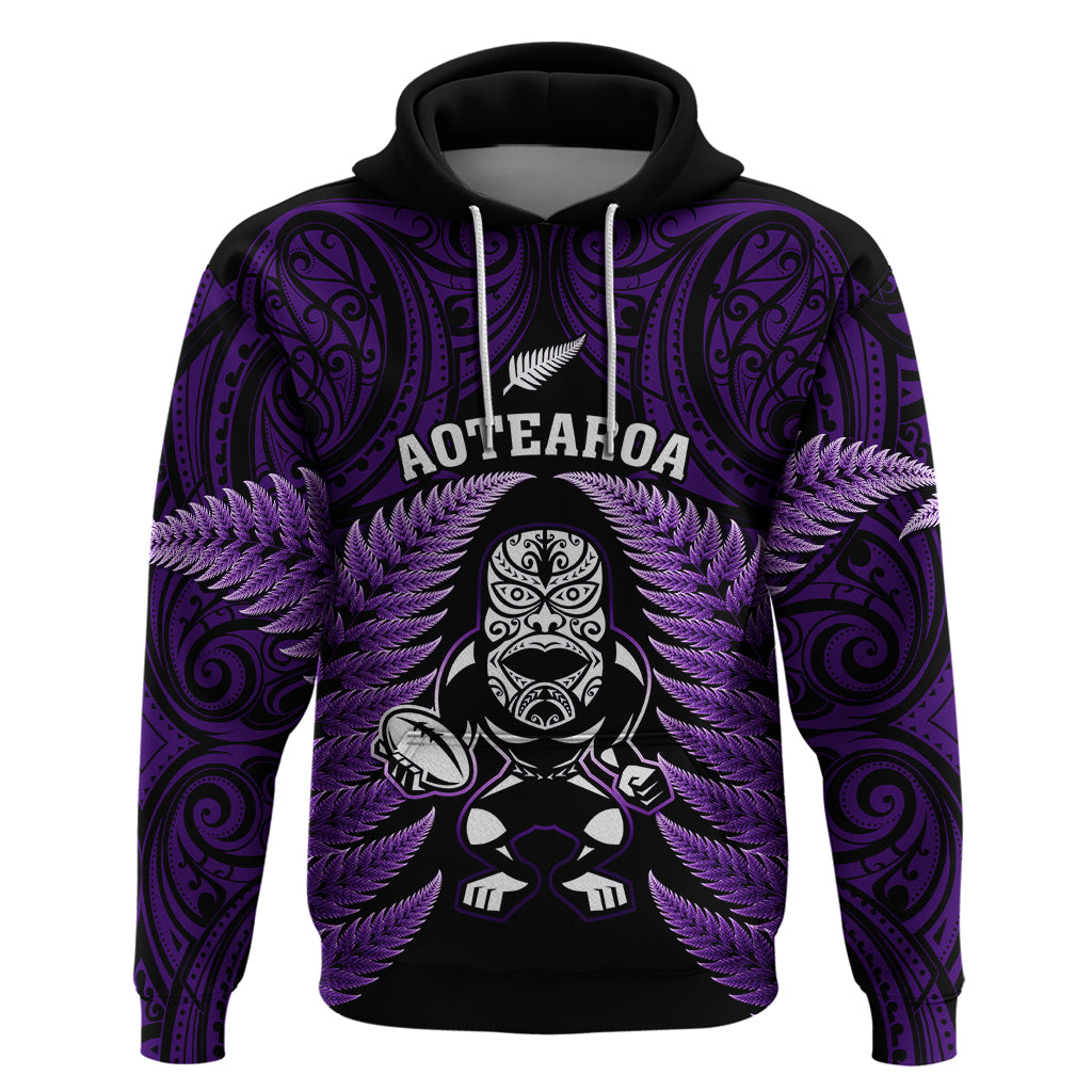 New Zealand Aotearoa Rugby Hoodie NZ Tiki With Maori Fern World Cup Purple Version LT14 Purple - Polynesian Pride