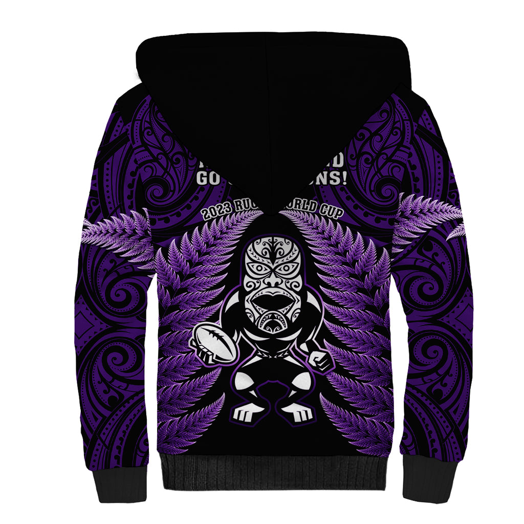 New Zealand Aotearoa Rugby Sherpa Hoodie NZ Tiki With Maori Fern World Cup Purple Version LT14 - Polynesian Pride