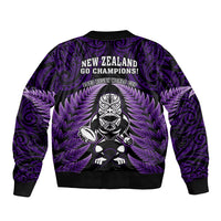 New Zealand Aotearoa Rugby Sleeve Zip Bomber Jacket NZ Tiki With Maori Fern World Cup Purple Version LT14 - Polynesian Pride