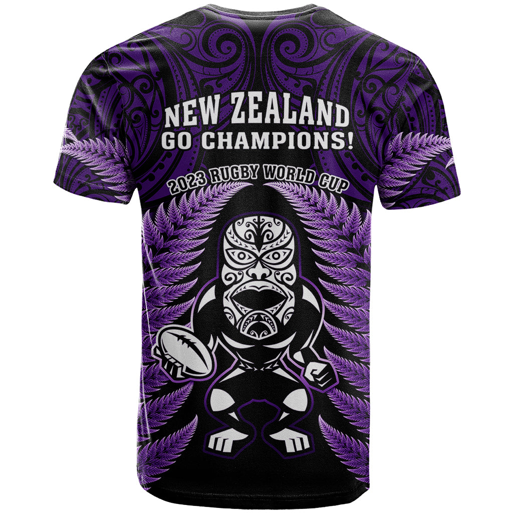 New Zealand Aotearoa Rugby T Shirt NZ Tiki With Maori Fern World Cup Purple Version LT14 - Polynesian Pride