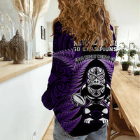 New Zealand Aotearoa Rugby Women Casual Shirt NZ Tiki With Maori Fern World Cup Purple Version LT14 - Polynesian Pride
