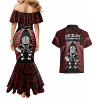 New Zealand Aotearoa Rugby Couples Matching Mermaid Dress and Hawaiian Shirt NZ Tiki With Maori Fern World Cup Red Version LT14 - Polynesian Pride