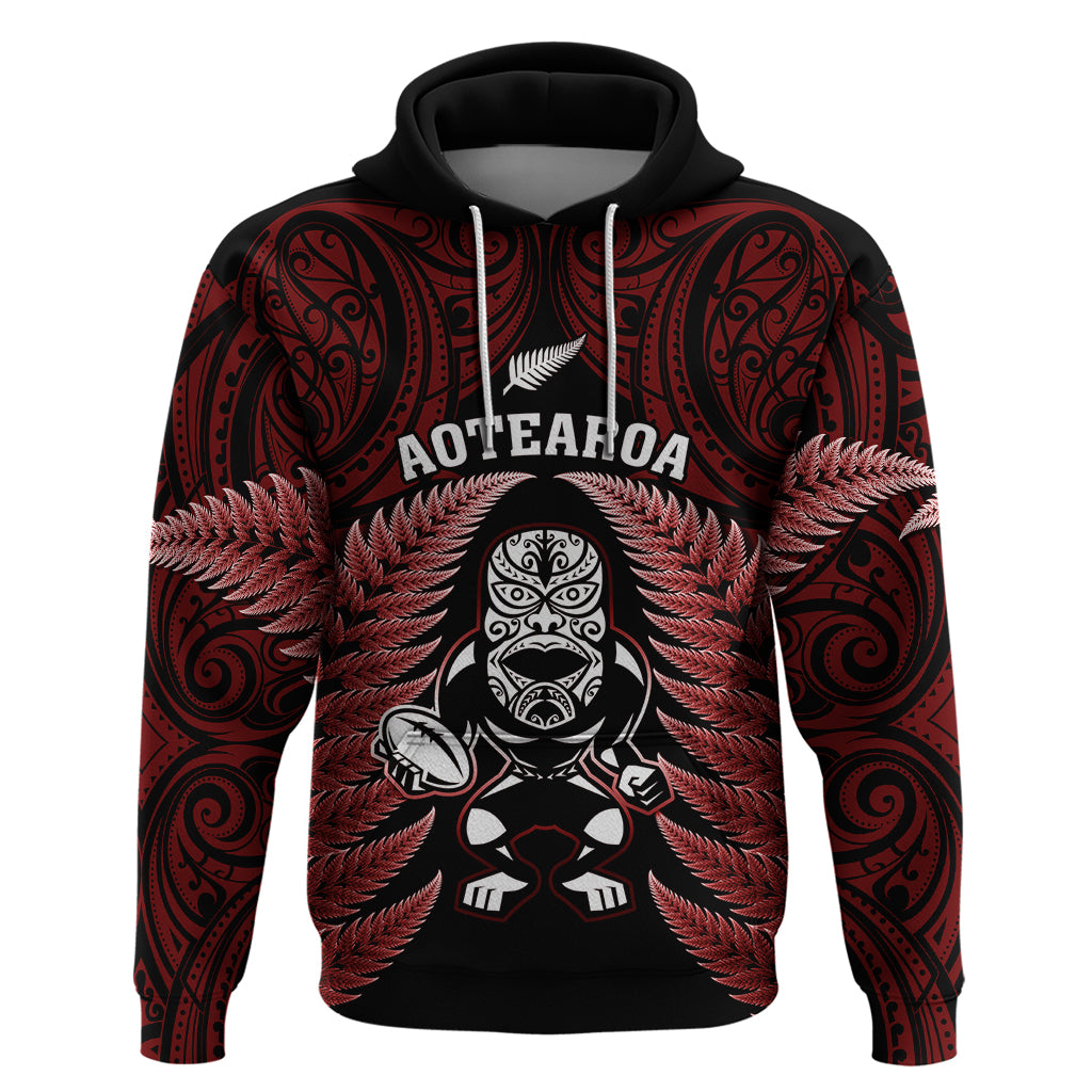 New Zealand Aotearoa Rugby Hoodie NZ Tiki With Maori Fern World Cup Red Version LT14 Red - Polynesian Pride