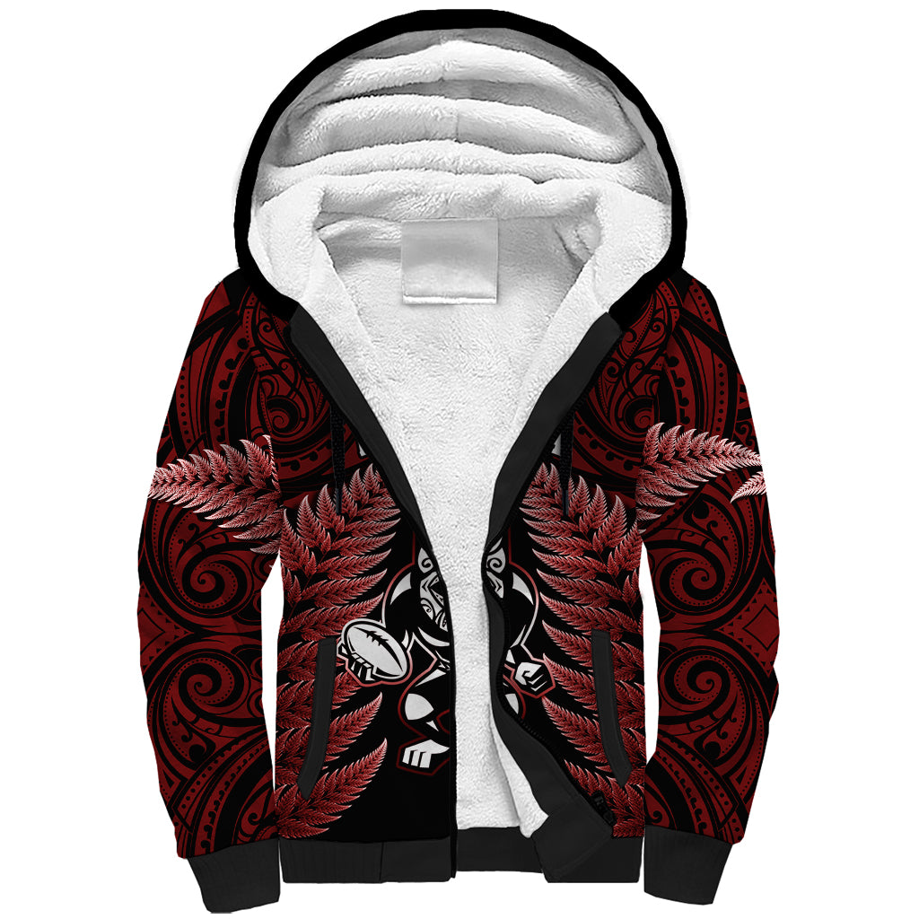 New Zealand Aotearoa Rugby Sherpa Hoodie NZ Tiki With Maori Fern World Cup Red Version LT14 Unisex Red - Polynesian Pride