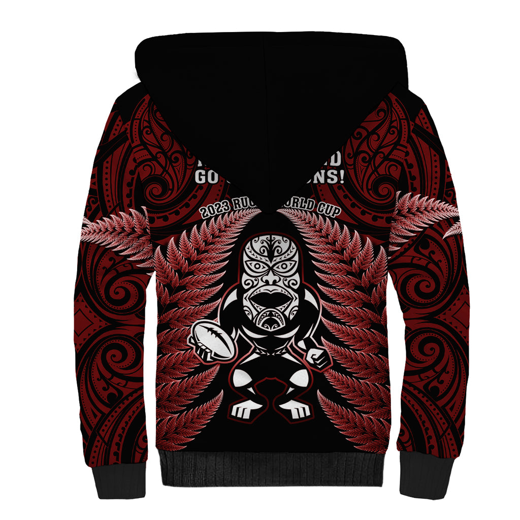 New Zealand Aotearoa Rugby Sherpa Hoodie NZ Tiki With Maori Fern World Cup Red Version LT14 - Polynesian Pride