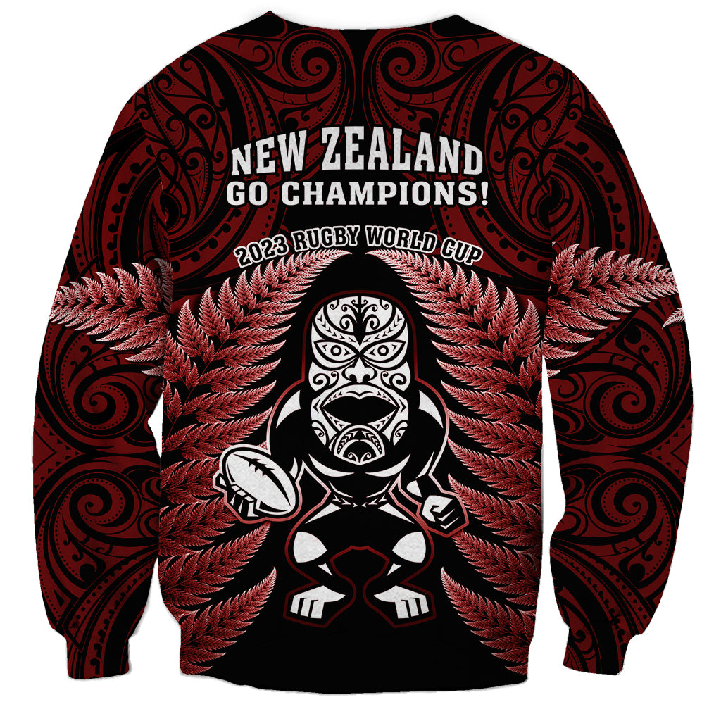 New Zealand Aotearoa Rugby Sweatshirt NZ Tiki With Maori Fern World Cup Red Version LT14 - Polynesian Pride