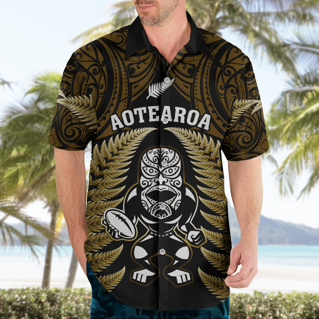 New Zealand Aotearoa Rugby Hawaiian Shirt NZ Tiki With Maori Fern World Cup Gold Version LT14 - Polynesian Pride