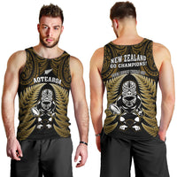 New Zealand Aotearoa Rugby Men Tank Top NZ Tiki With Maori Fern World Cup Gold Version LT14 - Polynesian Pride