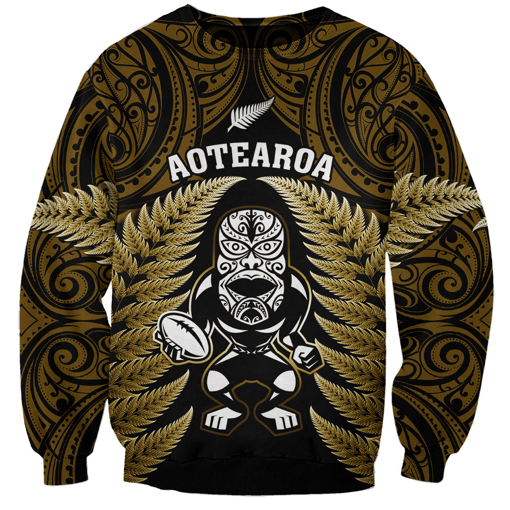 New Zealand Aotearoa Rugby Sweatshirt NZ Tiki With Maori Fern World Cup Gold Version LT14 Unisex Gold - Polynesian Pride