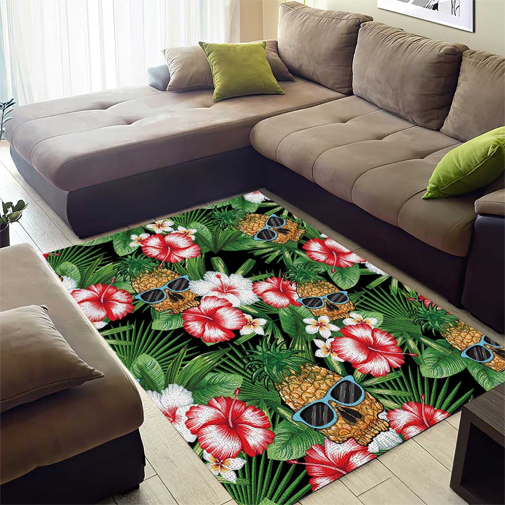 Pineapple Skull Aloha Hawaii Area Rug Summer Vibes Tropical Seamless Pattern - Polynesian Pride
