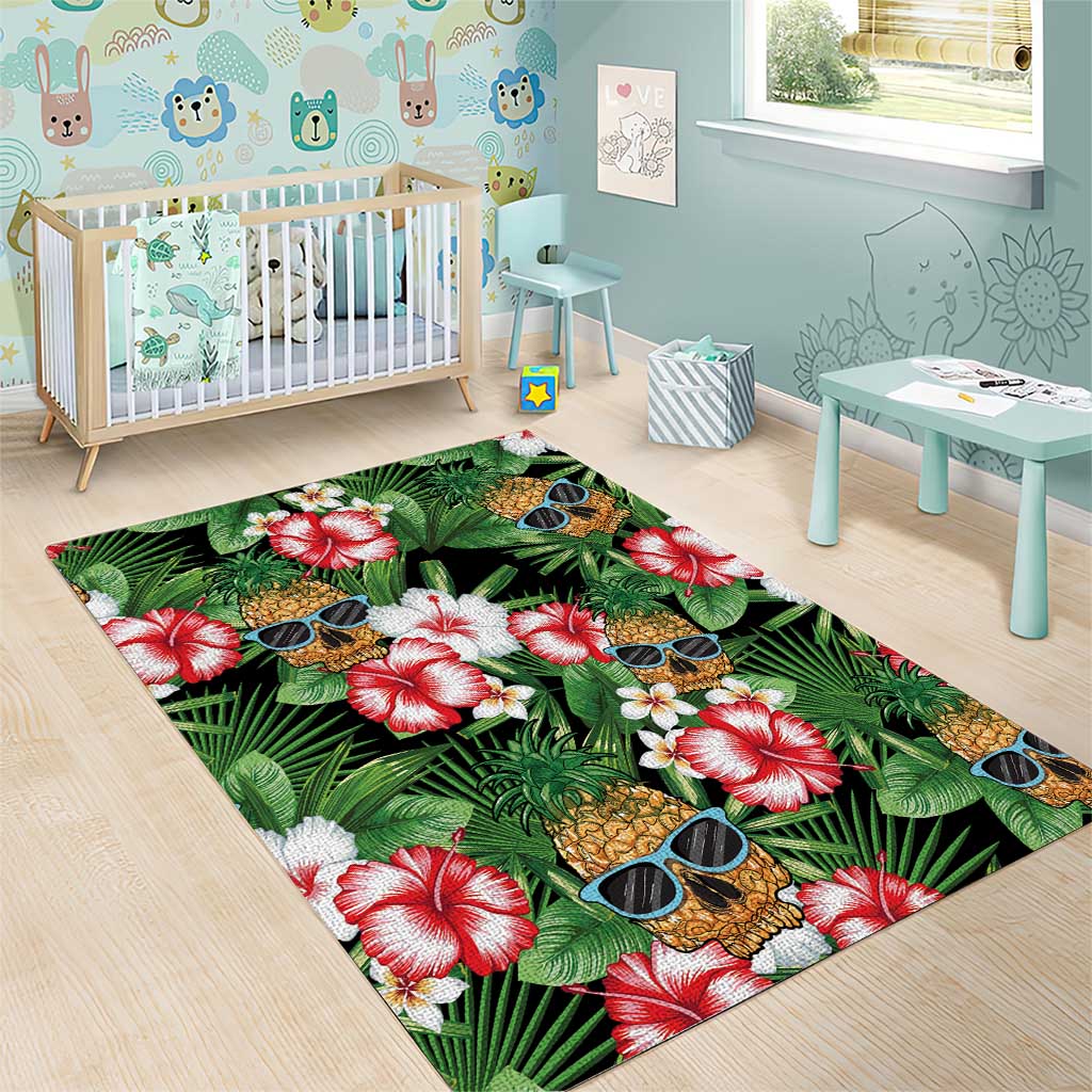 Pineapple Skull Aloha Hawaii Area Rug Summer Vibes Tropical Seamless Pattern - Polynesian Pride