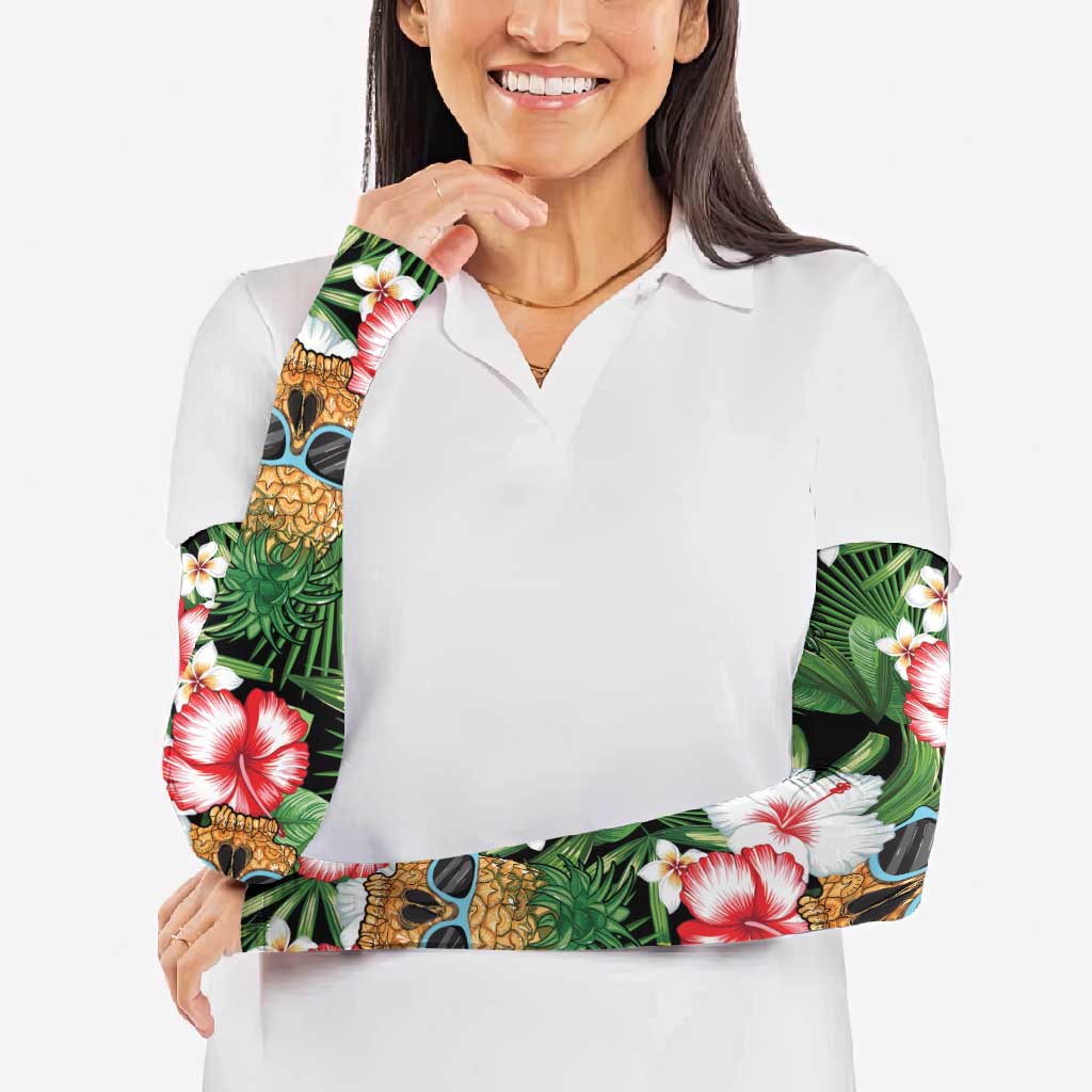 Pineapple Skull Aloha Hawaii Arm Sleeves Summer Vibes Tropical Seamless Pattern - Polynesian Pride