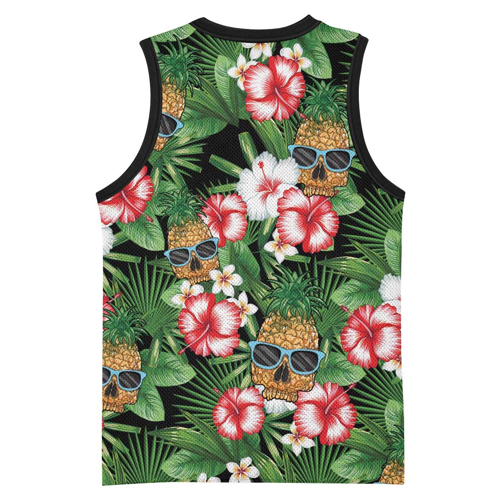 Pineapple Skull Aloha Hawaii Basketball Jersey Summer Vibes Tropical Seamless Pattern - Polynesian Pride