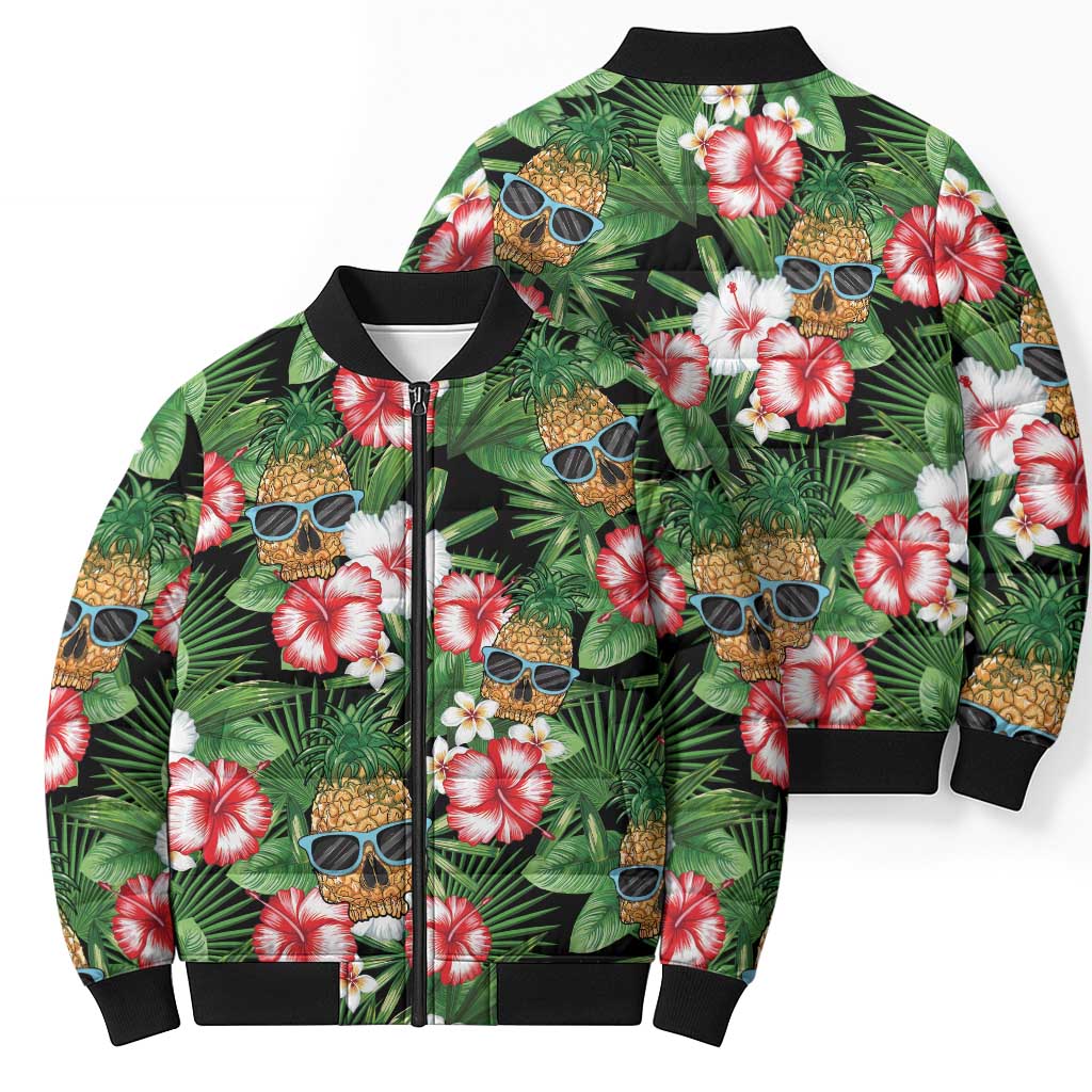 Pineapple Skull Aloha Hawaii Bomber Puffer Jacket Summer Vibes Tropical Seamless Pattern - Polynesian Pride