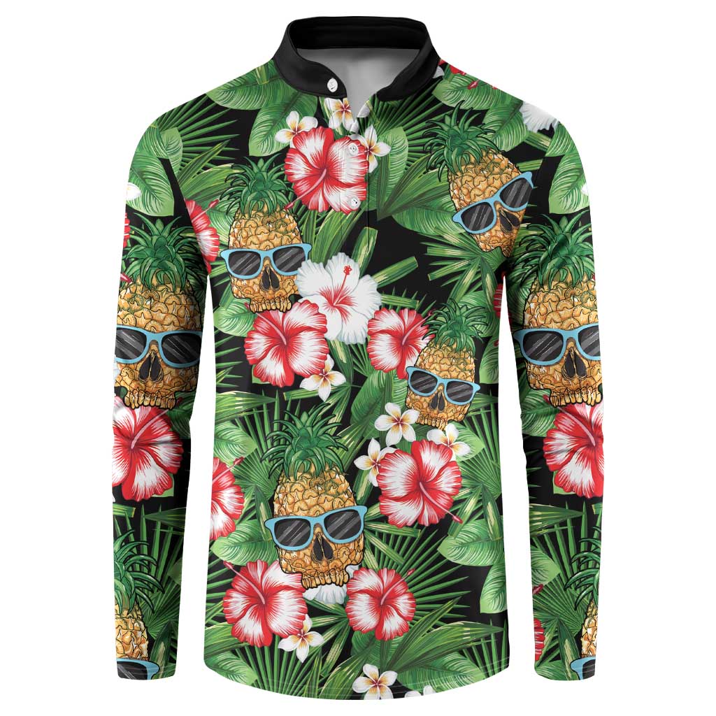 Pineapple Skull Aloha Hawaii Button Sweatshirt Summer Vibes Tropical Seamless Pattern - Polynesian Pride