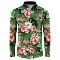 Pineapple Skull Aloha Hawaii Button Sweatshirt Summer Vibes Tropical Seamless Pattern - Polynesian Pride