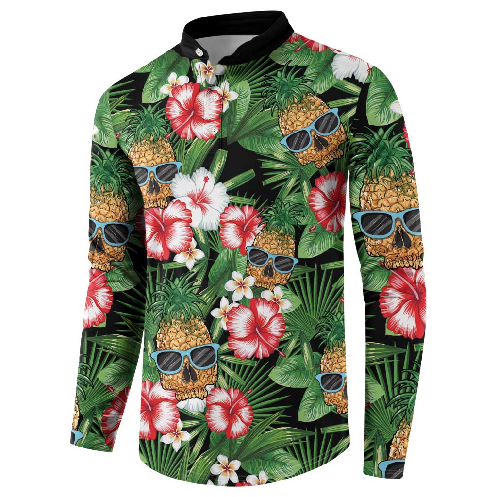 Pineapple Skull Aloha Hawaii Button Sweatshirt Summer Vibes Tropical Seamless Pattern - Polynesian Pride