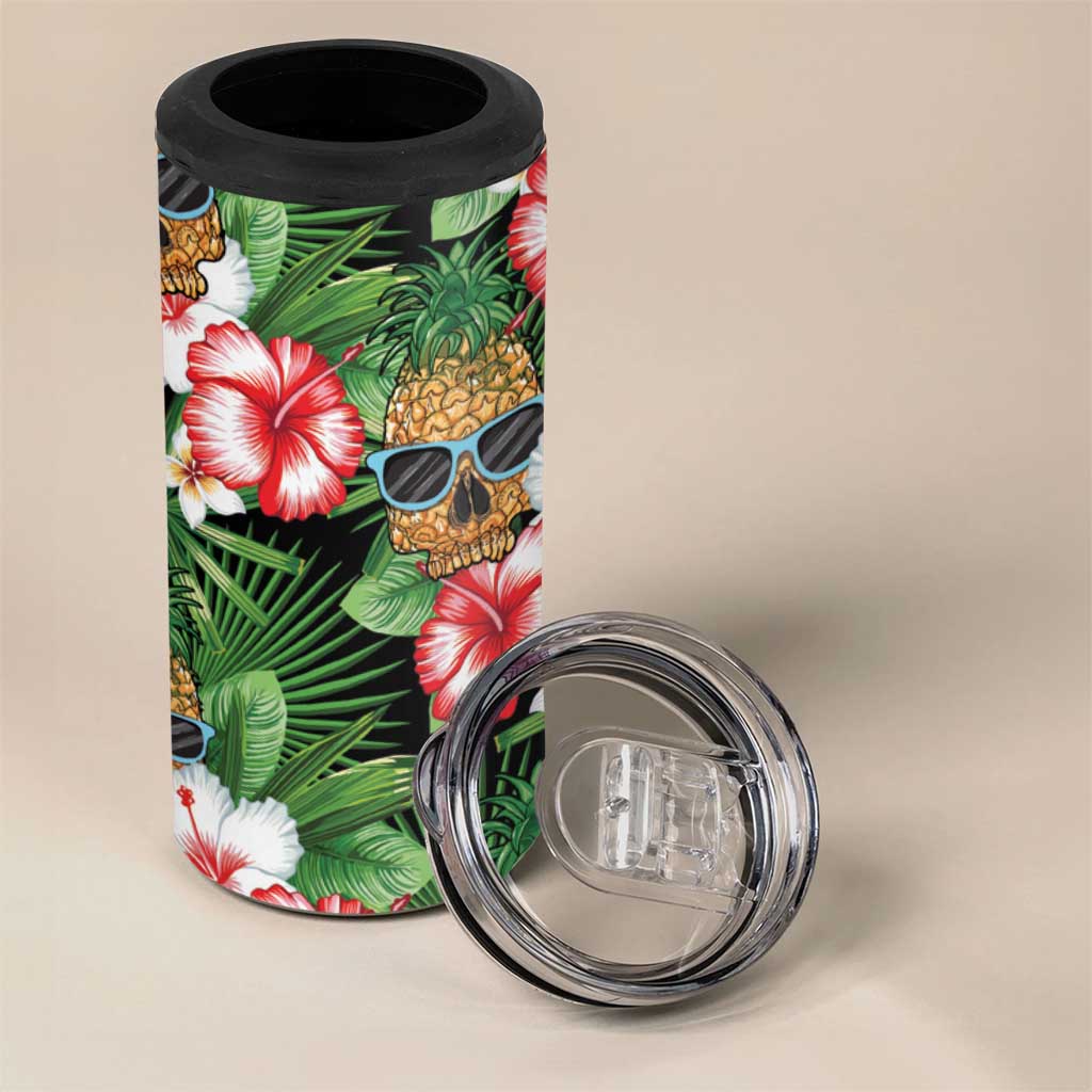 Pineapple Skull Aloha Hawaii 4 in 1 Can Cooler Tumbler Summer Vibes Tropical Seamless Pattern - Polynesian Pride
