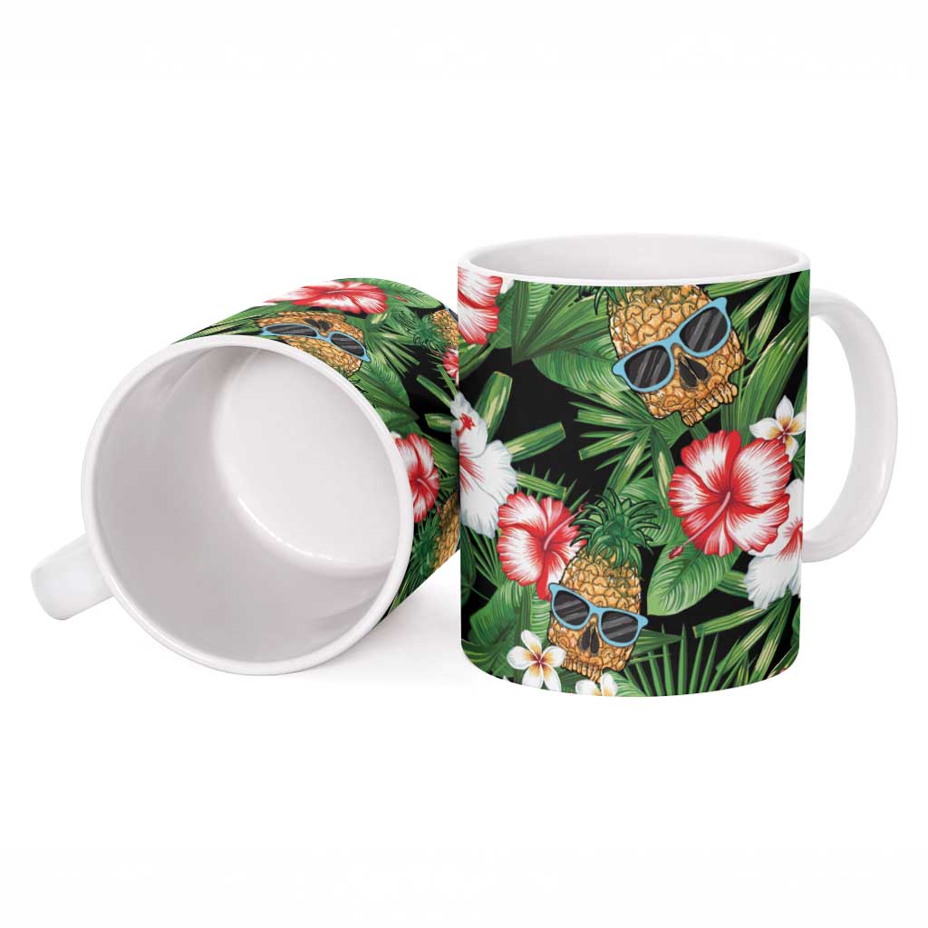 Pineapple Skull Aloha Hawaii Ceramic Mug Summer Vibes Tropical Seamless Pattern - Polynesian Pride
