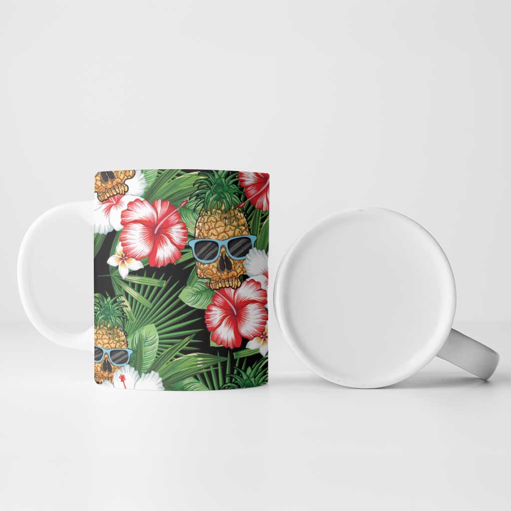 Pineapple Skull Aloha Hawaii Ceramic Mug Summer Vibes Tropical Seamless Pattern - Polynesian Pride