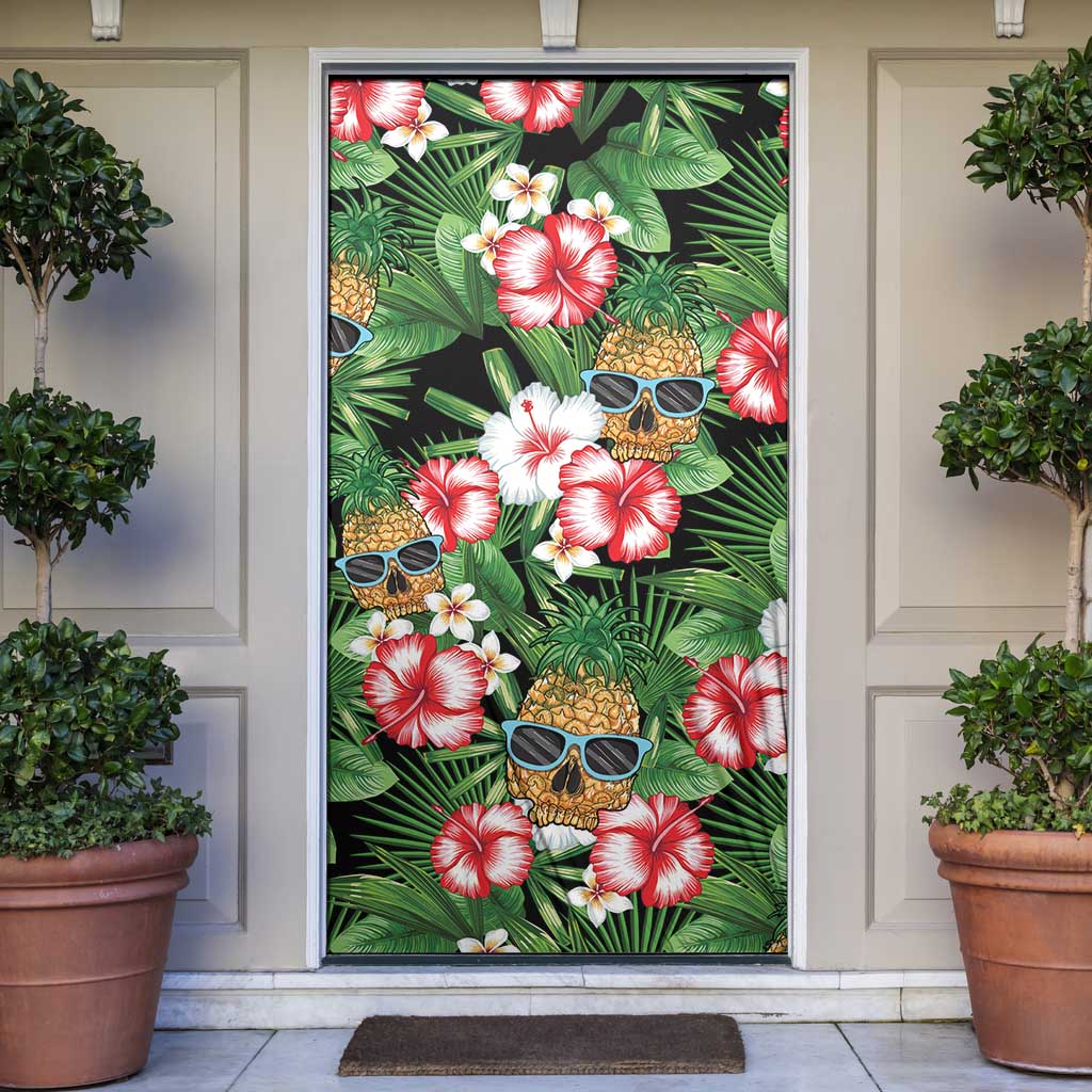 Pineapple Skull Aloha Hawaii Door Cover Summer Vibes Tropical Seamless Pattern - Polynesian Pride