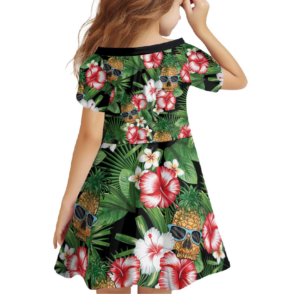 Pineapple Skull Aloha Hawaii Family Matching Long Sleeve Bodycon Dress and Hawaiian Shirt Summer Vibes Tropical Seamless Pattern - Polynesian Pride