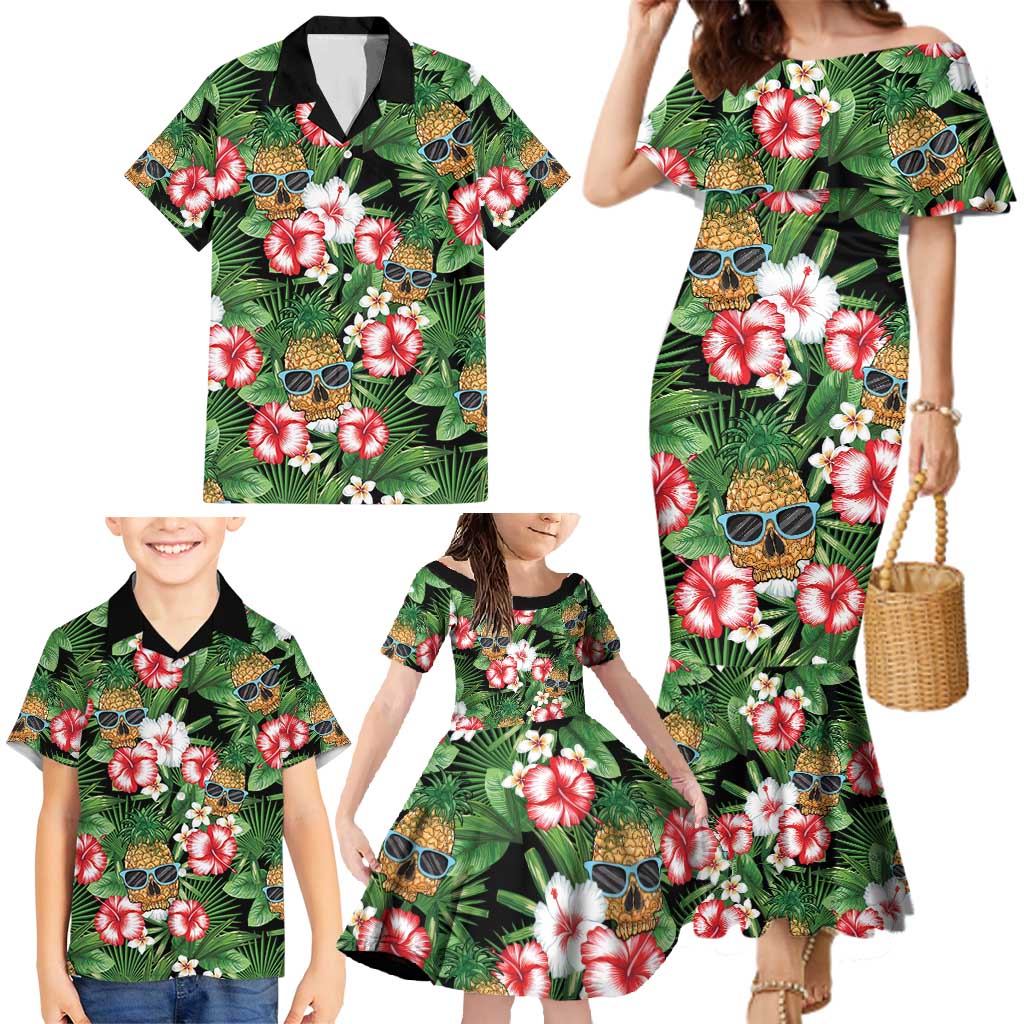 Pineapple Skull Aloha Hawaii Family Matching Mermaid Dress and Hawaiian Shirt Summer Vibes Tropical Seamless Pattern - Polynesian Pride