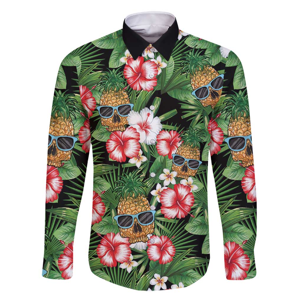 Pineapple Skull Aloha Hawaii Family Matching Off Shoulder Maxi Dress and Hawaiian Shirt Summer Vibes Tropical Seamless Pattern - Polynesian Pride