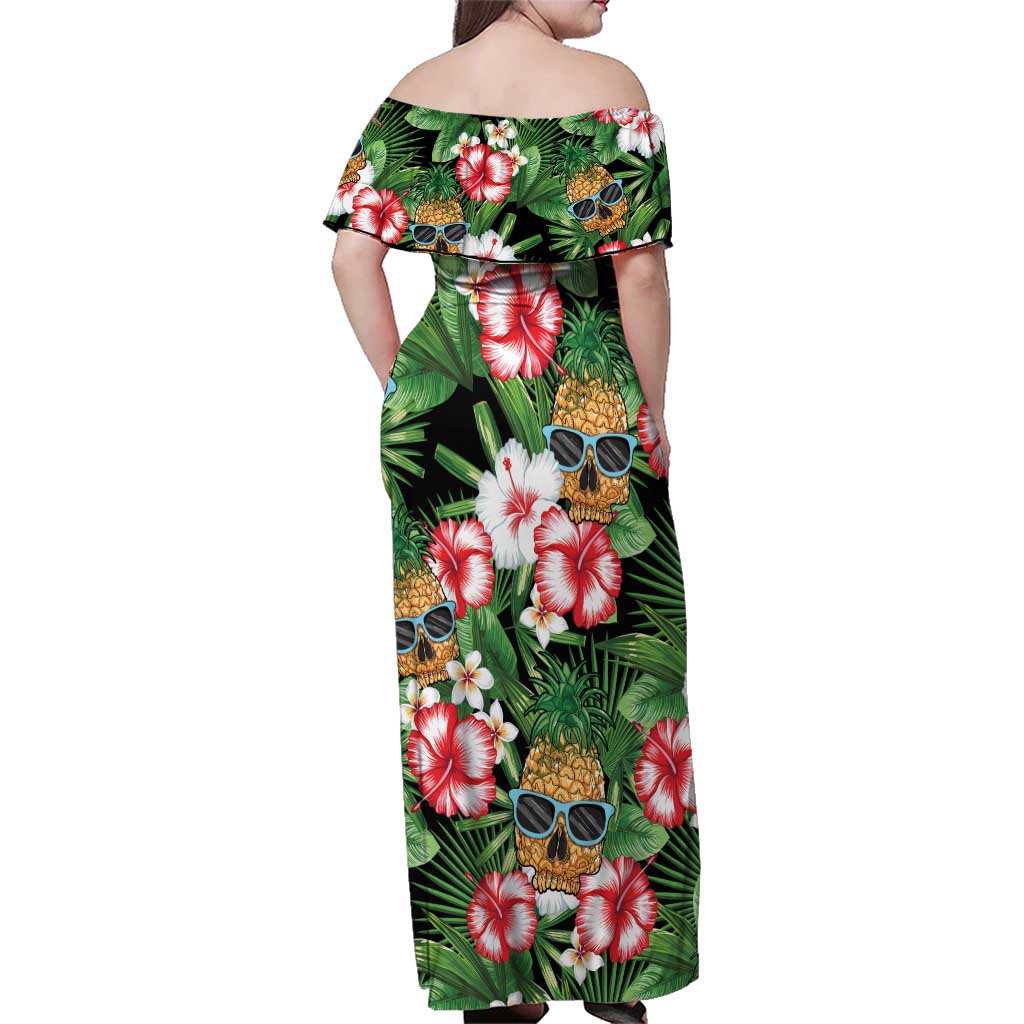 Pineapple Skull Aloha Hawaii Family Matching Off Shoulder Maxi Dress and Hawaiian Shirt Summer Vibes Tropical Seamless Pattern - Polynesian Pride