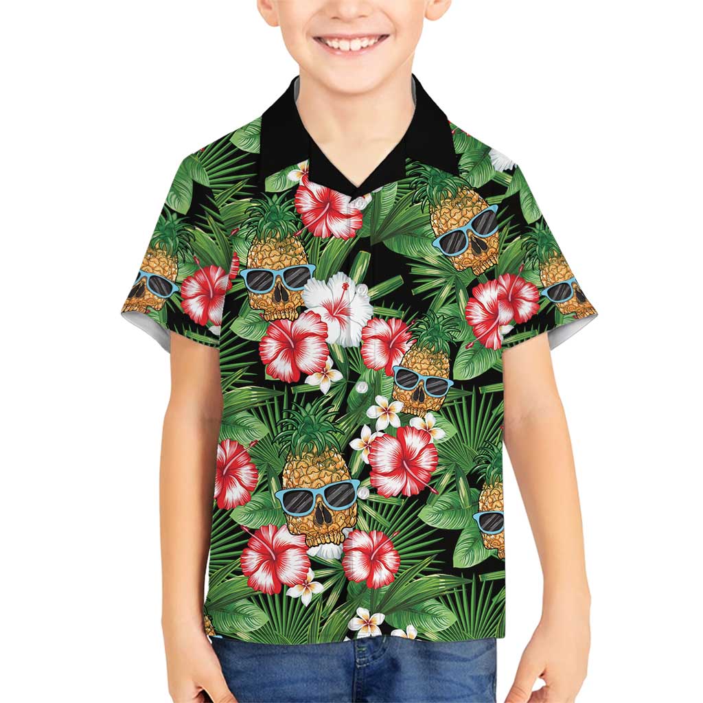 Pineapple Skull Aloha Hawaii Family Matching Off Shoulder Maxi Dress and Hawaiian Shirt Summer Vibes Tropical Seamless Pattern - Polynesian Pride