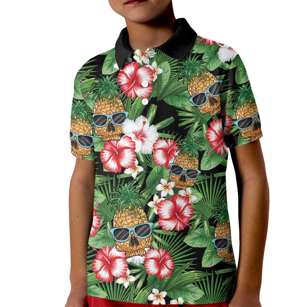 Pineapple Skull Aloha Hawaii Kid Polo Shirt Summer Vibes Tropical Seamless Pattern - Polynesian Pride