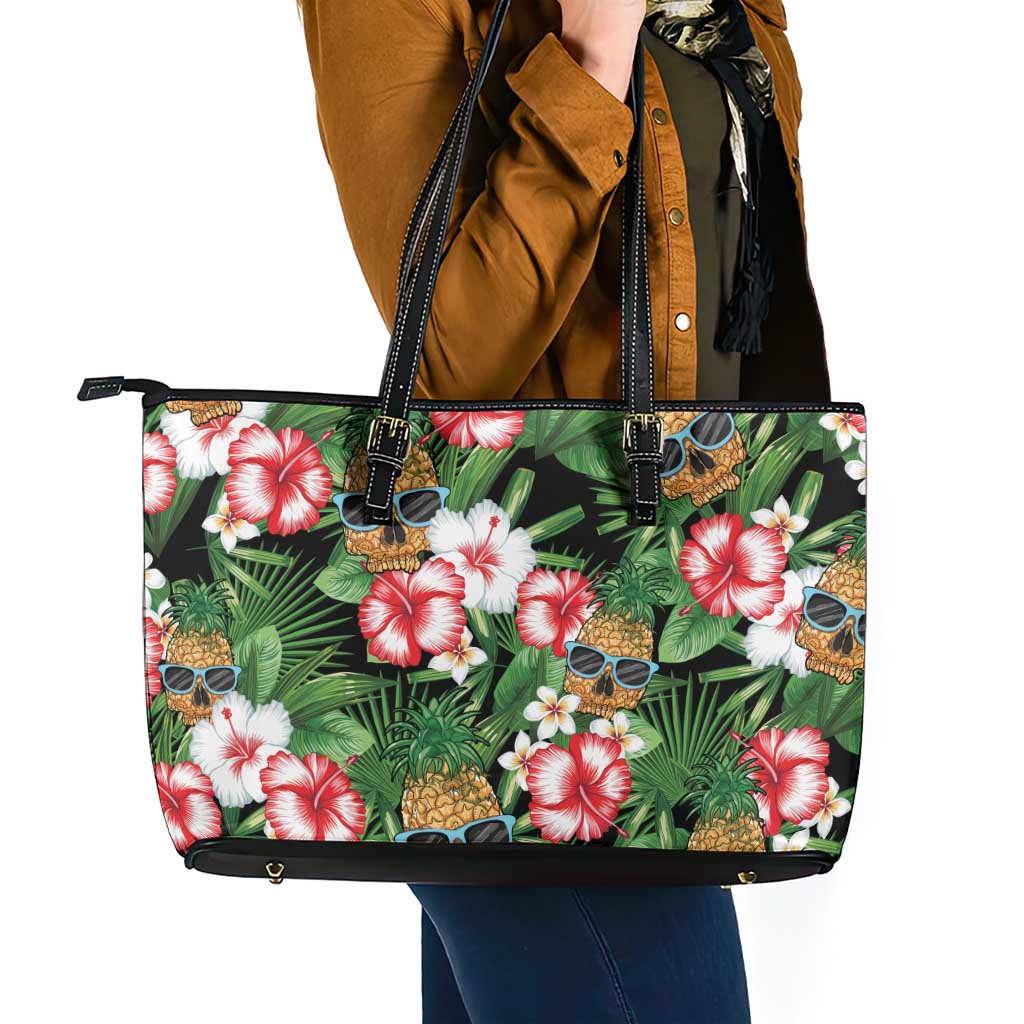 Pineapple Skull Aloha Hawaii Leather Tote Bag Summer Vibes Tropical Seamless Pattern - Polynesian Pride