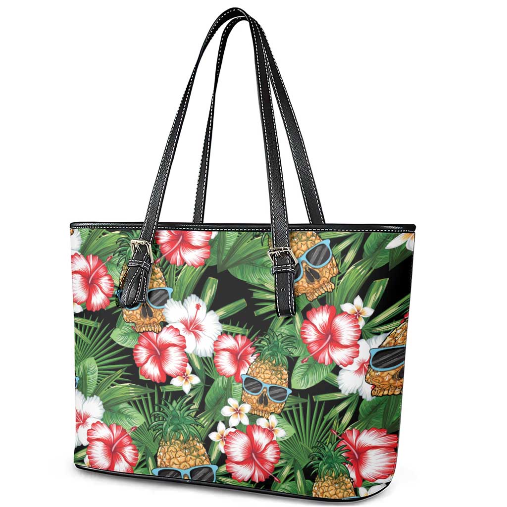 Pineapple Skull Aloha Hawaii Leather Tote Bag Summer Vibes Tropical Seamless Pattern - Polynesian Pride