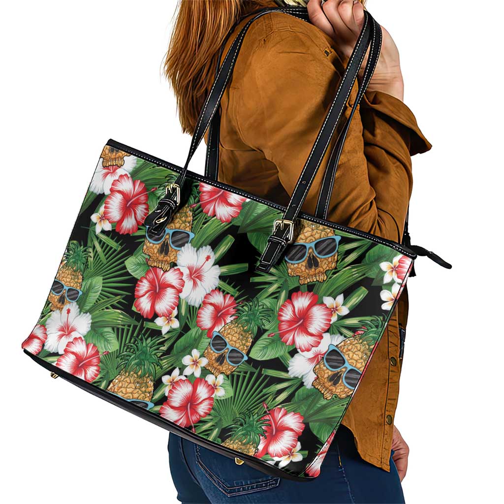 Pineapple Skull Aloha Hawaii Leather Tote Bag Summer Vibes Tropical Seamless Pattern - Polynesian Pride
