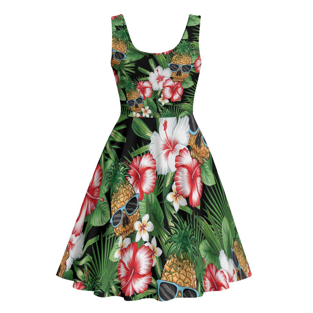 Pineapple Skull Aloha Hawaii Midi Dress Summer Vibes Tropical Seamless Pattern - Polynesian Pride