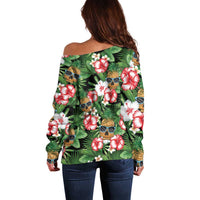 Pineapple Skull Aloha Hawaii Off Shoulder Sweater Summer Vibes Tropical Seamless Pattern - Polynesian Pride