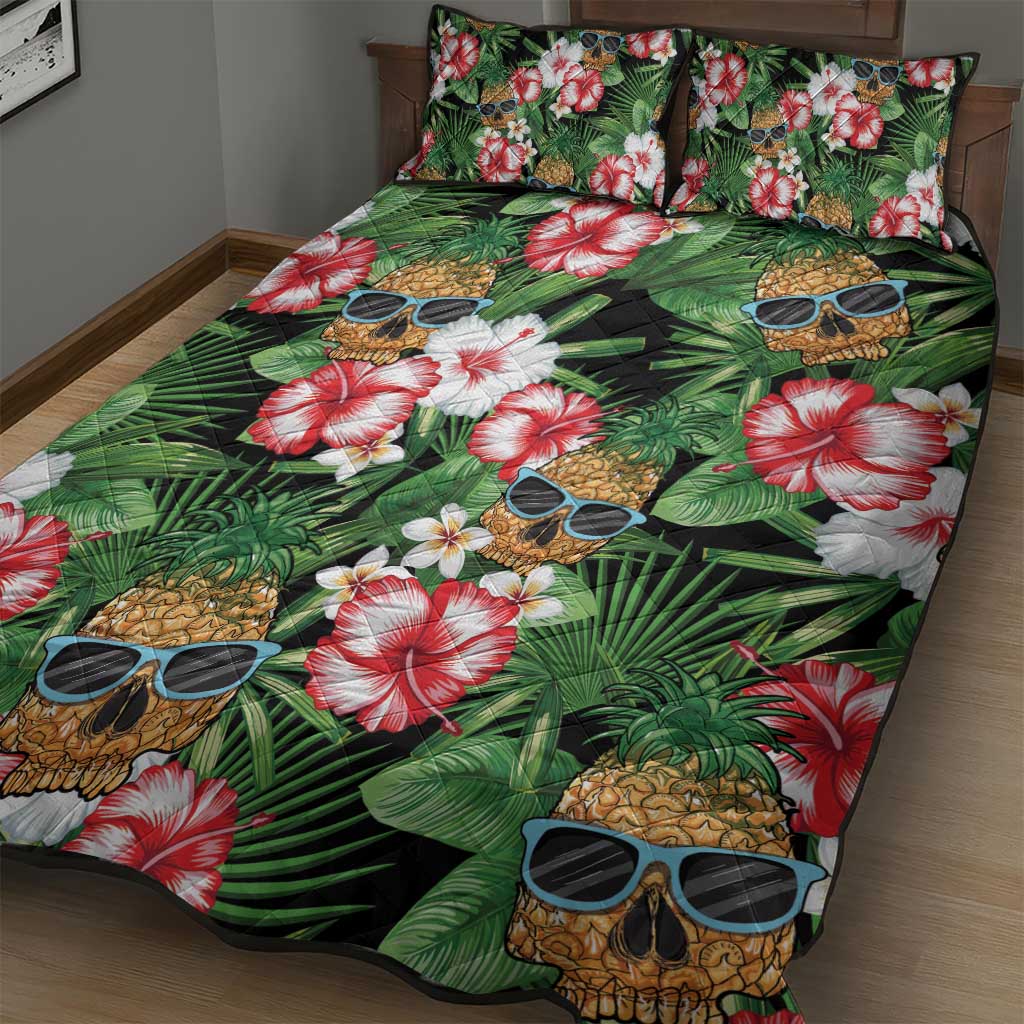 Pineapple Skull Aloha Hawaii Quilt Bed Set Summer Vibes Tropical Seamless Pattern - Polynesian Pride