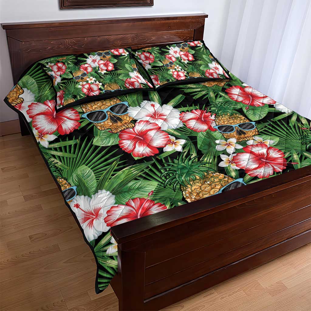 Pineapple Skull Aloha Hawaii Quilt Bed Set Summer Vibes Tropical Seamless Pattern - Polynesian Pride