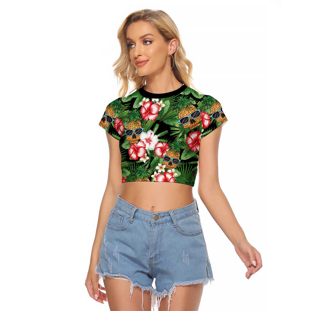 Pineapple Skull Aloha Hawaii Raglan Cropped T Shirt Summer Vibes Tropical Seamless Pattern - Polynesian Pride