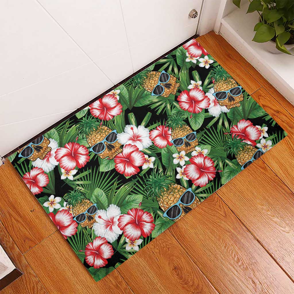 Pineapple Skull Aloha Hawaii Rubber Doormat Summer Vibes Tropical Seamless Pattern - Polynesian Pride