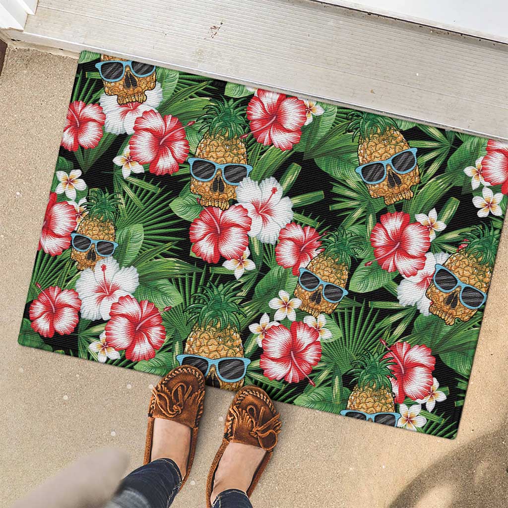 Pineapple Skull Aloha Hawaii Rubber Doormat Summer Vibes Tropical Seamless Pattern - Polynesian Pride