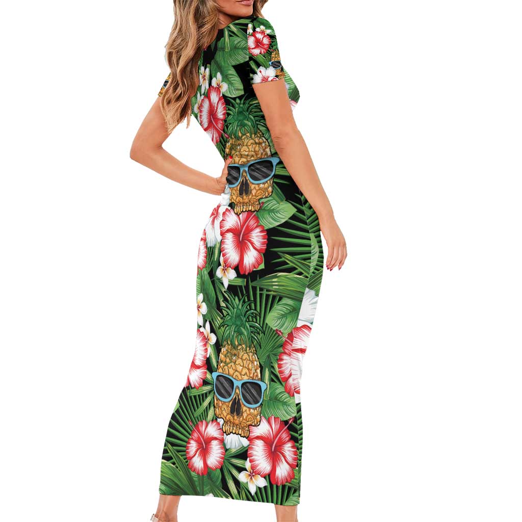 Pineapple Skull Aloha Hawaii Short Sleeve Bodycon Dress Summer Vibes Tropical Seamless Pattern - Polynesian Pride